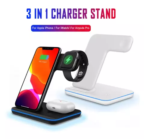 Wireless Charger Stand 3 In 1 Qi 15W Fast Charging Dock Station For Apple Watch