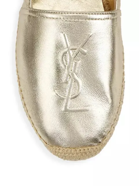 SAINT LAURENT Logo Metallic Leather Espadrilles  Size 37.5 PALE GOLD Orig $595 3