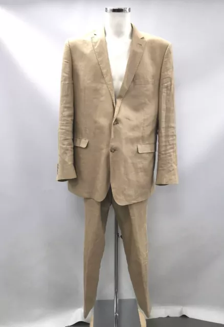 Moss 2-Piece Suit Mens Size 46L 38L Beige 100% Linen RMF52-CAP