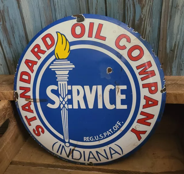 Vintage STANDARD OIL COMPANY Service Porcelain Metal Gas Pump Plate Dome Sign