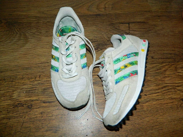 ADIDAS L.A.TRAINER BEIGE GREEN mix suede fabric lace up trainers