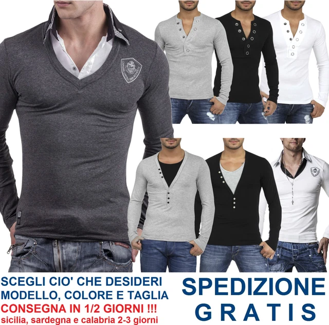 MAGLIA DA UOMO Slim Fit Maglietta Aderente T Shirt a Maniche