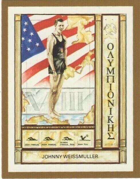 Olympic Trade Card 1992. Swimming, Johnny Weissmuller, USA