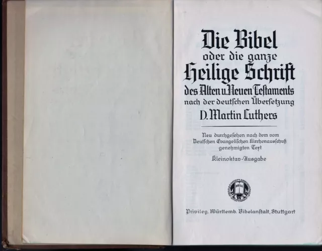 Bibel/Heilige Schrift, Luther,Kleinoktavausg., Priv.Württ.Bibelanst. Stuttg.1937