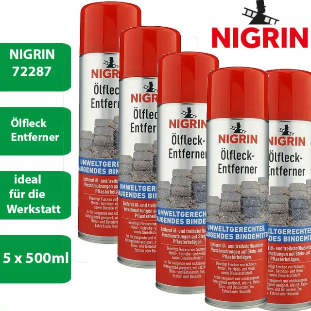 5 x NIGRIN 72287 Ölfleck-Entferner 500ml Umweltgerechtes saugendes Bindemittel