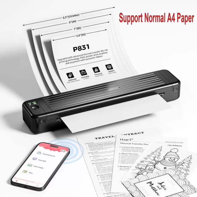 Phomemo P831 Wireless Portable A4 Bluetooth Printer Inkless Or Ink Print lot