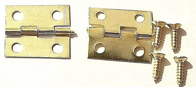 Small Hinge With Screws Brassed 17mm x 15mm Jewellery Box Lid Doll House Hinges