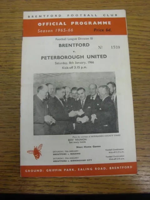 08/01/1966 Brentford v Peterborough United  (Creased, Folded, Worn). Thanks for