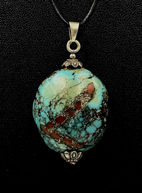 Vintage Argento Sterling Con Vecchio Turchese Ciondolo Di 39 Grammi