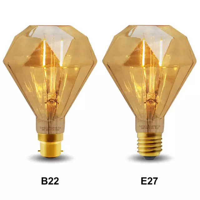 Vintage LED 2W Edison Style G95 DIAMOND Shape Filament Light Bulb B22 or E27