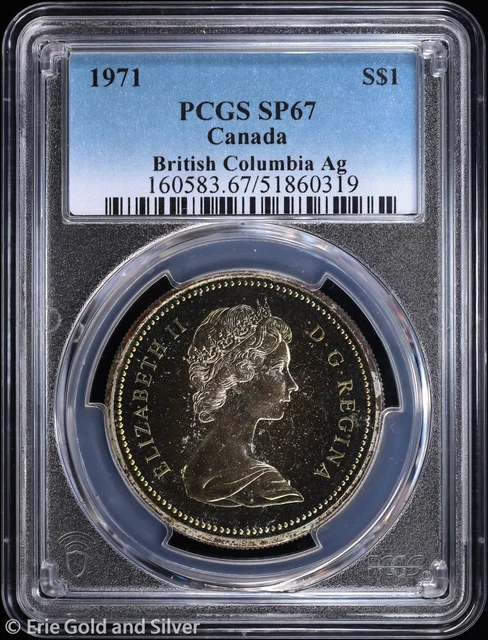 1971 $1 CANADA British Columbia Silver Dollar PCGS SP 67