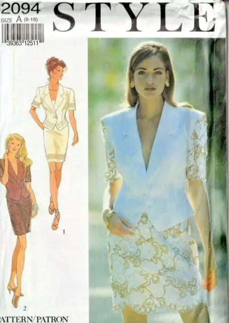 STYLE SEWING PATTERN 2094 Pencil Skirt & Jacket 8-18 Short Sleeve 1990s ...