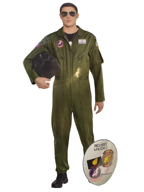 TOP GUN MAVERICK Adult Standard Flight Suit Costume w/ Patches Size Up