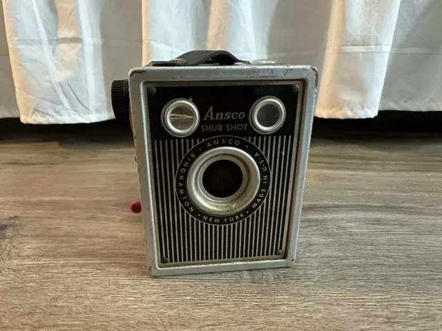 Caja de flash vintage 1940 Ansco Shur Shot 120 mm cámara Binghamton Nueva York Art Deco