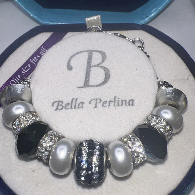Bella Perlina Deluxe Charm & Crystal Bead Bracelet Black Purl Diamond