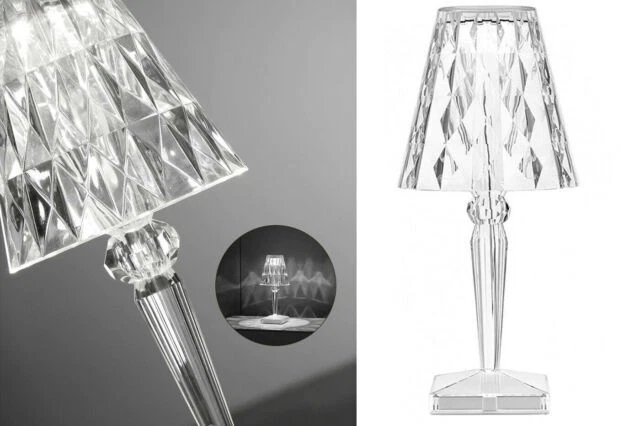 Lampada Ricaricabile Diamantata da Tavolo Trasparente, luce calda naturale e fre