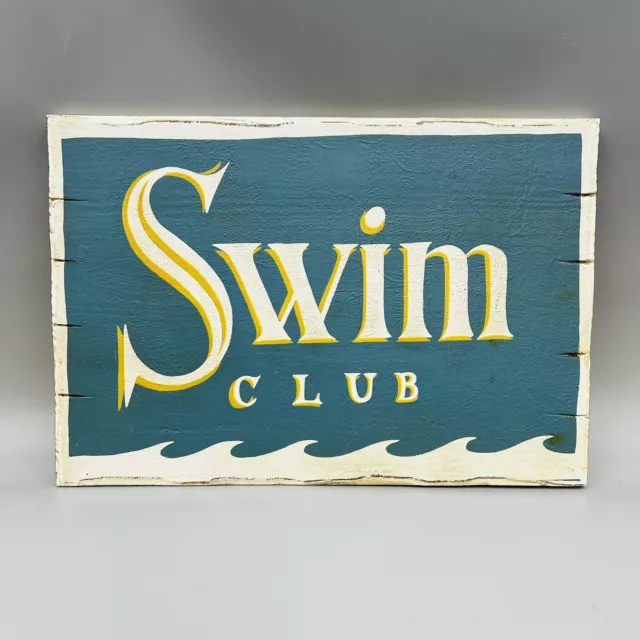 Pottery Barn Swim Club Distressed Wood Wall Hanging Sign Beach Pool Team Decor