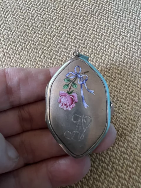 Vintage Antique Locket Enameled Alpaca Silver Vintage Antique Locket Enameled Alpaca Silver