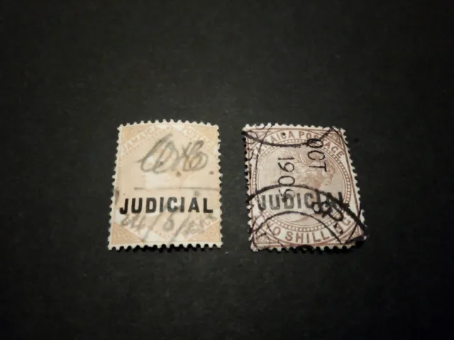 Jamaica 2 X  Queen Victoria Revenues Judicial Overprints 6d & 2shillings - Used