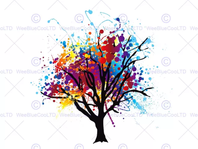 Painting Illustration Abstract Colourful Tree Splash Art Print Poster Mp3007B