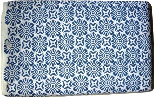 Indien Coton Main Bloc Imprimé Floral Bleu Loisirs Créatifs Course Tissu 2.3m
