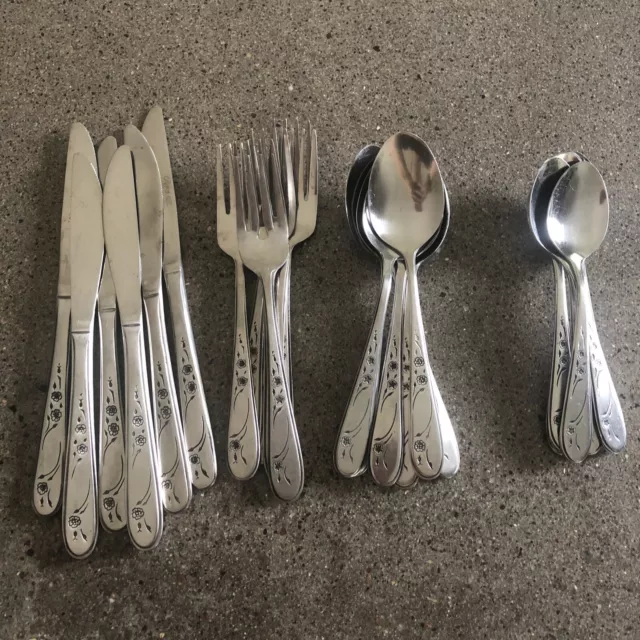Vtg. Rogers Floral Stainless China Silverware 24 piece 6 place Vtg. Rogers Floral Stainless China Silverware 24 piece 6 place