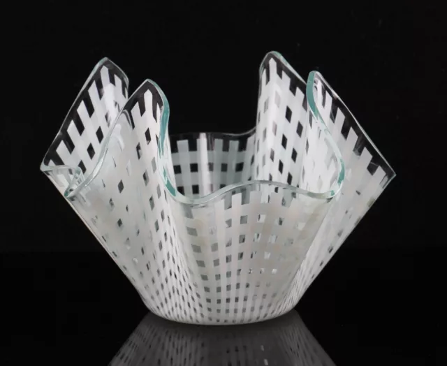 vintage Chance glass white gingham pattern handkerchief vase