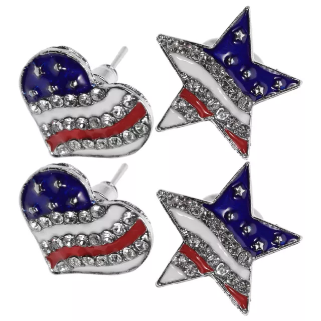 2 Pairs Herz-Ohrstecker Amerikanische Flagge Ohrringe Crystal Earrings Mode