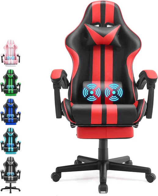 Gaming Chairs Footrest Ergonomic with Adjustable Headrest and Lumbar Support