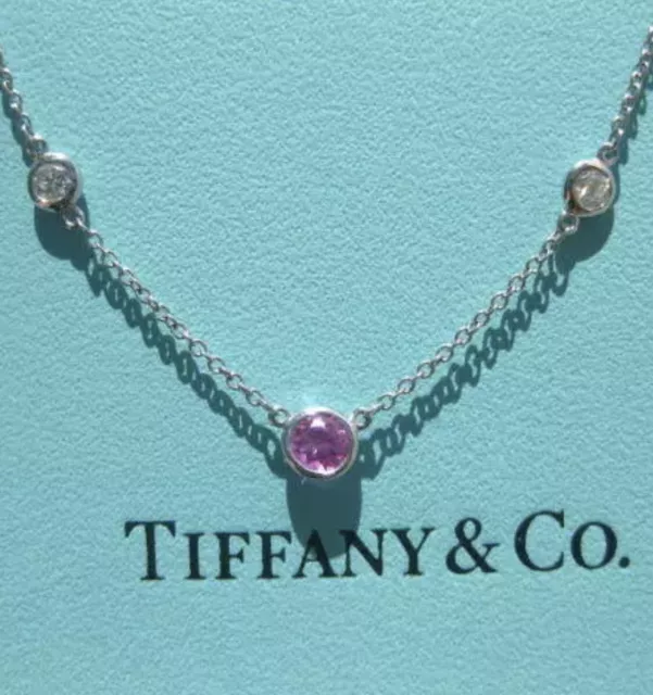 Tiffany & Co. Elsa Peretti Diamond By The Yard Pink Sapphire  Plat Necklace New