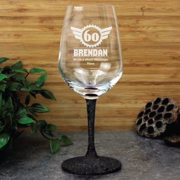 60th Birthday Engraved Personalised Wine Glass 450ml (M) - Made To Order Cust...