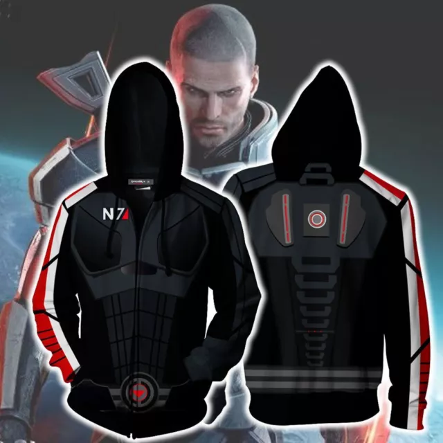 Mass Effect Hoodie N7 Sweatshirt Hooded Jacket Zipper Coat Costume Tops