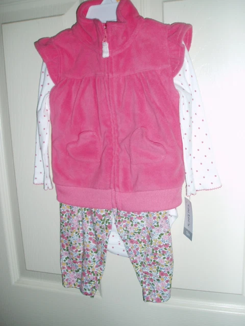 CARTERS Infant Girl 3 Piece Set 12 Month NWT $30 Fleece Vest Legging Baby $0 S/H