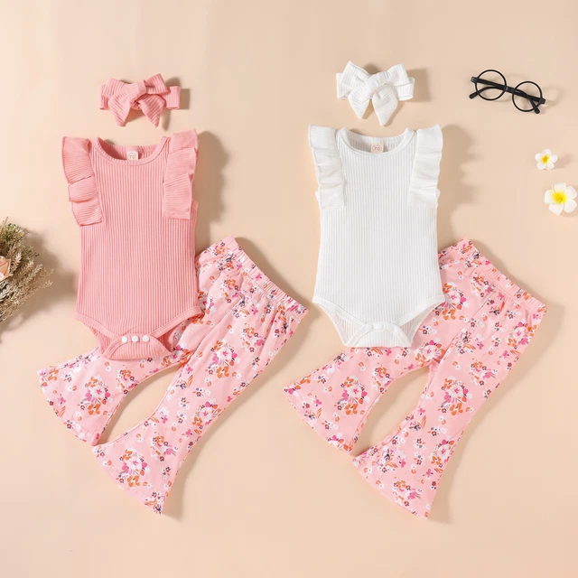 2PCS Toddler Kids Baby Girls Ruffle Tops Shorts Pants Headband Outfits Clothes