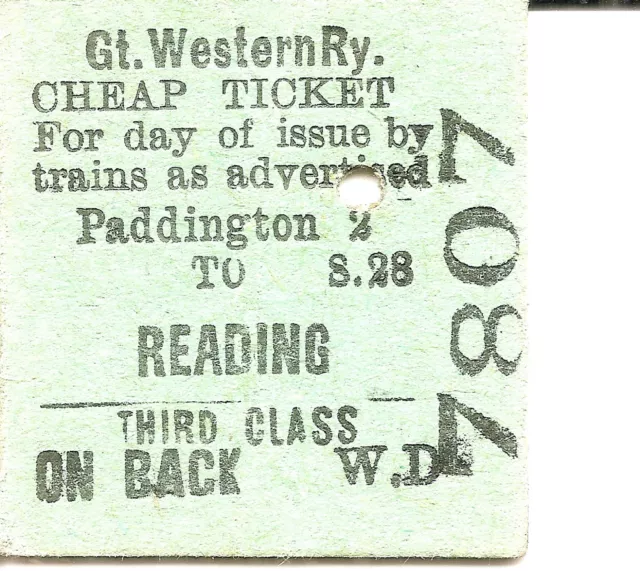 G.W.R. Edmondson Ticket - Paddington to Reading