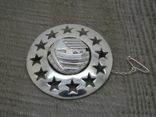 Irish 925 Silver Hallmarked Contemporary Modernist Boat with Stars Large Brooch
