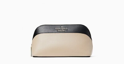 Kate Spade Staci Small Cosmetic Zip Case Color Block Black/Beige Travel NWT