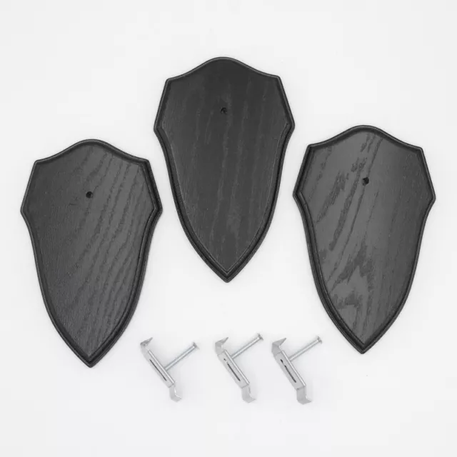 3 Escudo de Trofeo Forma para Ciervo Af 19cm x11cm Oscuro + 3 Pinzas