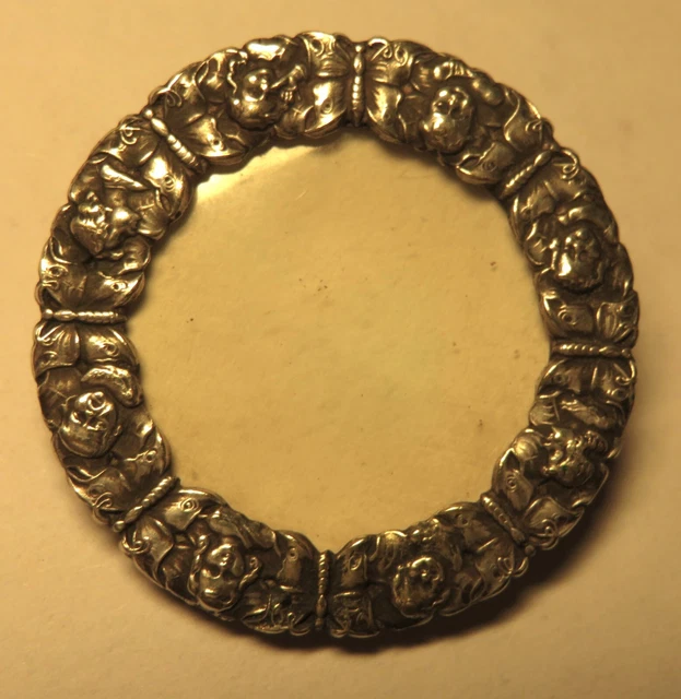 Broche Ancienne En Forme De Fer à Cheval Porte-bonheur En Argent Embossé - Très Bon état