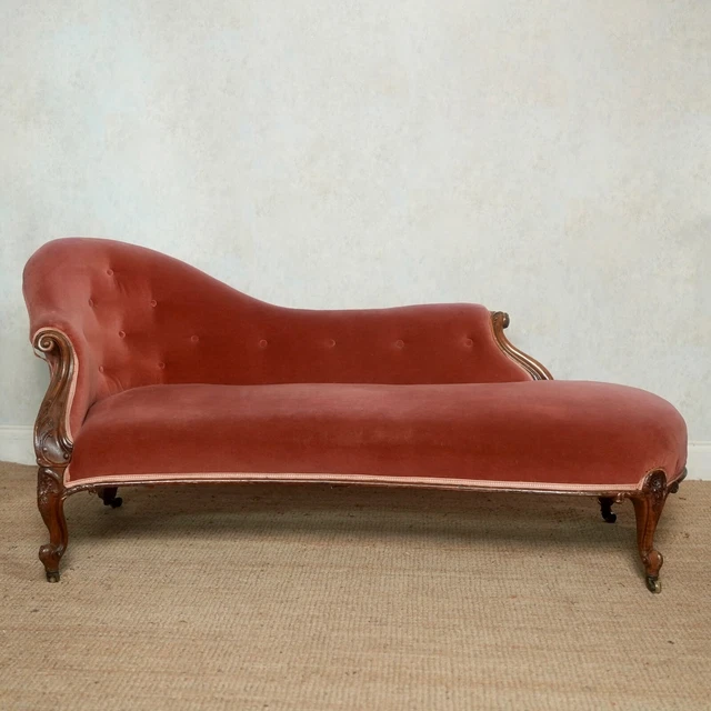 Antique Chaise Longue Sofa Victorian 19th Century Pink