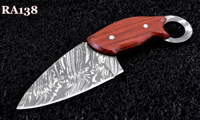 7.5"New Arrivel Custom Handmade Damascus Steel Hunting Skinner Knife Wood Fibber