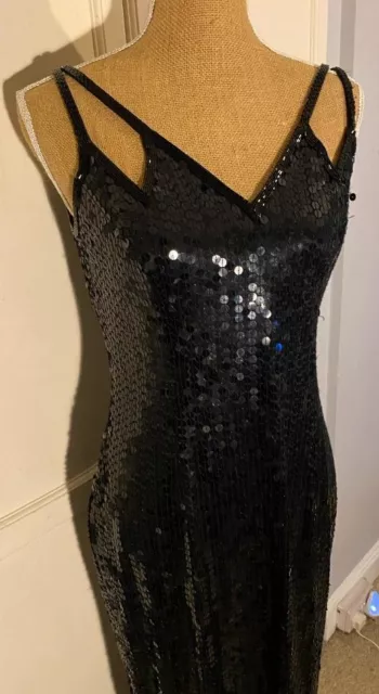 Rare Vintage Frank Usher Sequinned Art Deco Evening Dress UK 14