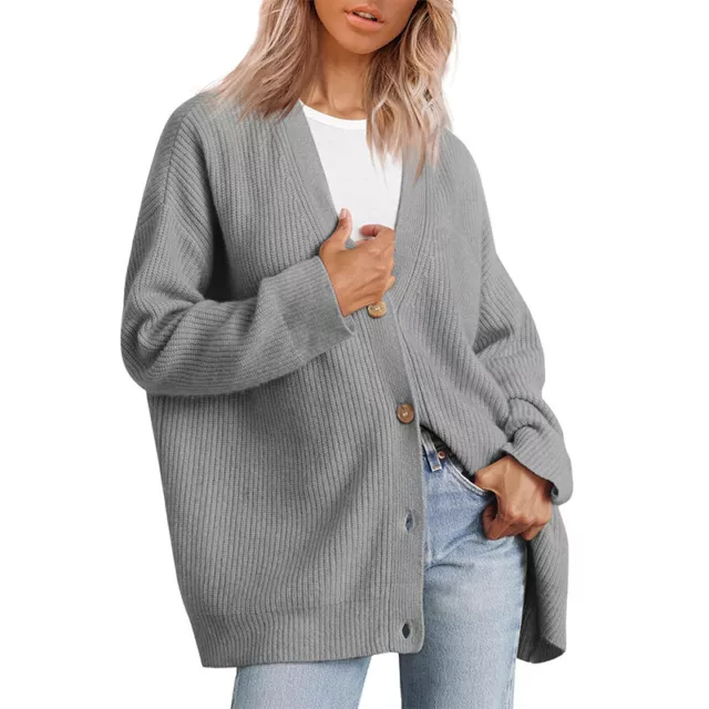 Women Ladies Long Sleeve Winter Loose Sweaters V Neck Cardigan Sweater Cardigans