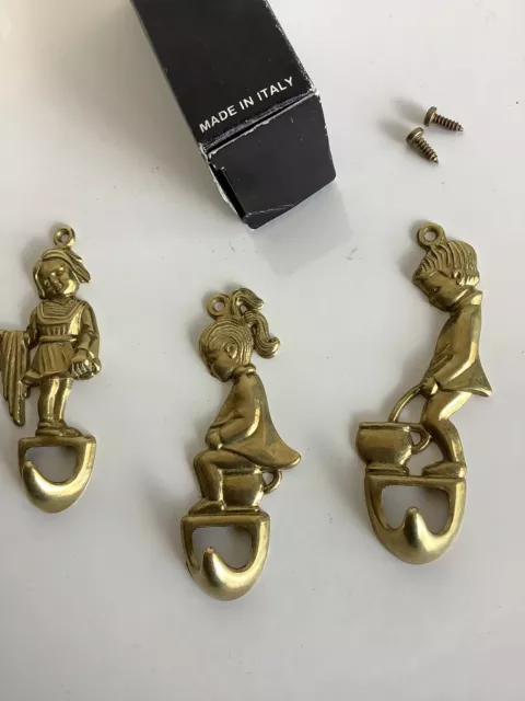 Vintage Brass Door Sign Hooks Toilet Bathroom Bedroom Boy Girl Italy