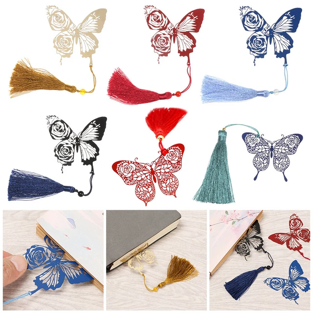 Painted Tassel Metal Book Clip Pagination Mark Butterfly Rose Brass Bookmark