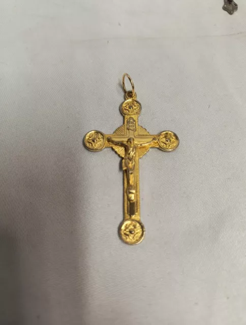 Brass Vintage Four Evangelists Pectoral Crucifix Pendant 2 1/2 in Cross