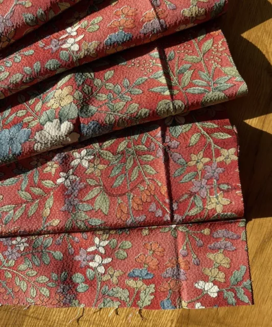 Vintage Japanese Kimono Fabric Piece - 100% Silk Chirimen Crepe - Brick Floral