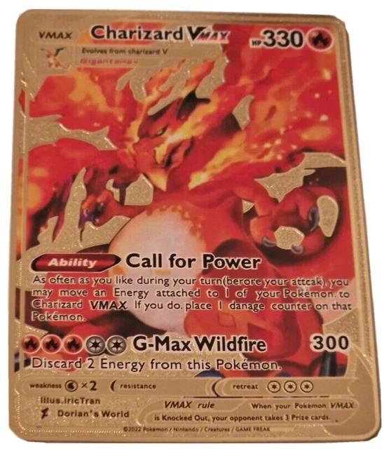 CHARIZARD VMAX POKEMON Gold Solid Metal Card Rare Gigantamax Cards
