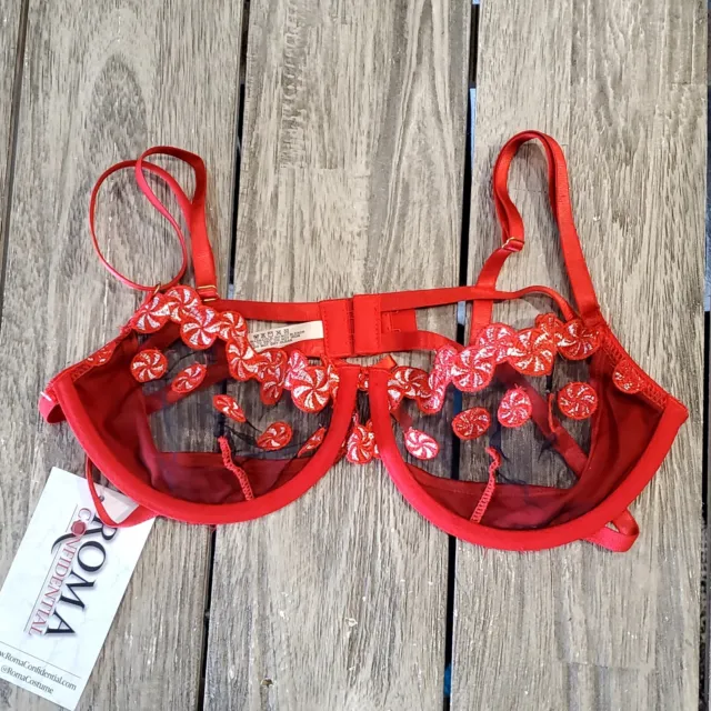 ROMA Confidential Red Lace Bra - M -32C NWT Very Sexy