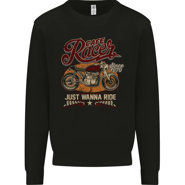Just Wanna Ride Cafe Racer Motorbike Biker Mens Sweatshirt Jumper